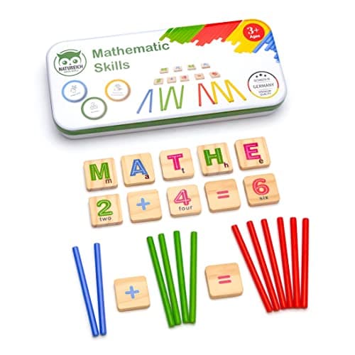 Natureich Mathe Montessori Boîte en bois et métal pour ranger les chiffres et apprendre à calculer 1 x 1 à partir de 3 ans pour le développement de la motricité précoce
