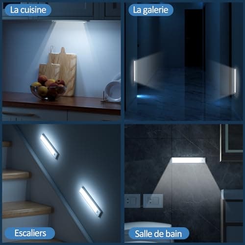 Lampe LED Rechargeable Cuisine Reglette - Sans Fil Mouvement Detecteur Lumiere Interieur Sous Meuble Placard Eclairage Lumière Barre éclairage Spécial Intérieur USB Pile Réglette Armoire Light Sensor