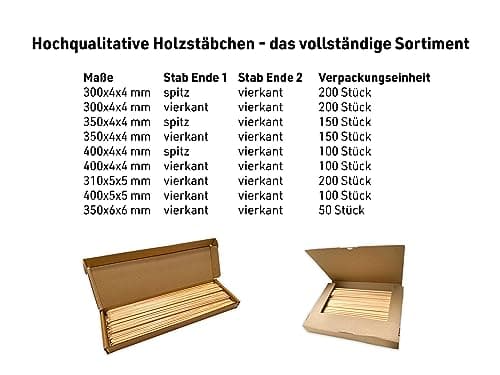 PINI Lot de 100 bâtonnets carrés en bois - 400 x 5 x 5 mm - Pour travaux manuels et la maison