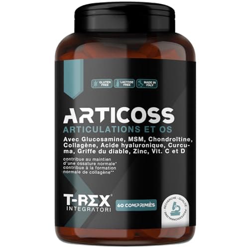 ARTICOSS, Glucosamine, Chondroïtine, MSM, Harpagophytum Supplément pour Articulations, Os es Cartilage avec Vitamine C et Vitamine D, Collagène et Acide Hyaluronique. 60 comprimés