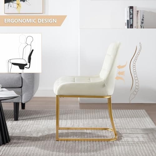WOLTU Chaise Salle à Manger, Lot de 4, Chaise Cuisine en Velours, Chaise Salon, Chaise Coiffeuse Rembourrée, avec Dossier, Structure Métallique en Forme d'arc EZS32cm-4 Crème