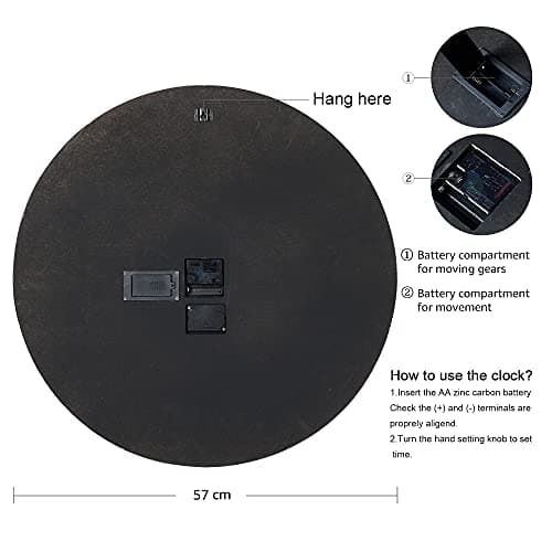 Lafocuse Horloge Murale Engrenages Mobiles Geante 57 cm Noire Industrielle Bois Vintage Pendule Murale Steampunk Chiffres Romains pour Salon Bar Bureau Cuisine