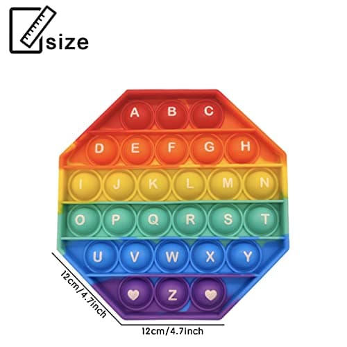 LAPONO Pop It Fidget Toys Popit Push Bubble Poppers Silicone de Première Qualité Couleur Arc en Ciel Jouet Sensoriel pour Soulager Le Stress d'adulte Enfant Presser Jeux Octogone avec Lettres