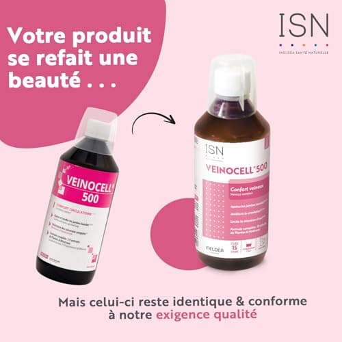 INELDEA SANTE NATURELLE - Veinocell 500- Confort circulatoire -Sans gluten – Sans allergène – Sans OGM – Sans aspartame - Cure de 15 j - Lot de 3 Flacons