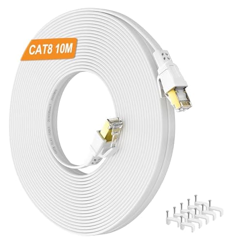 Nowunke Cat 8 Cable Ethernet 10m, Haut Débit Fibre Cable RJ45 10m Blanc Plat 40Gbps 2000MHz Câble Réseau, Gigabit Blindé LAN Cable Internet pour Routeur, Modem, Switch, Xbox, PS5/4
