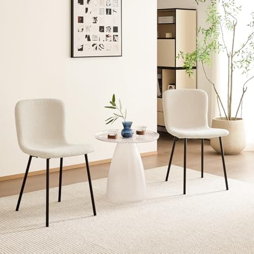 LEWE 4 Pièces de Chaise de Salle à Manger, Molleton Teddy, Dossier Semi-courbé, Compact mais Robuste, sans Accoudoirs, Facile à Installer, Adaptée aux Femmes, aux Adolescents - (Beige)