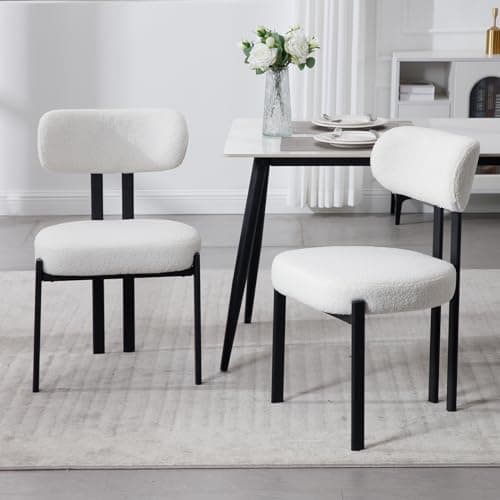 Wahson Chaises de Salle a Manger en Fausse Fourrure Lot de 2 Chaise Salle a Manger Moderne avec Pied Métal, Chaise de Cuisine sans Accoudoirs pour Salle à Manger/Salon, Blanc