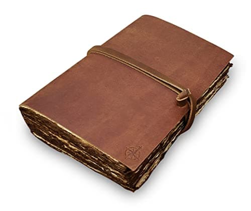 Journal en Cuir Vintage –15x23 cm - Journal Relié en Cuir Antique Fait À La Main Avec Papier À Bords Déchirés Antique Vierge - Parfait pour L'Écriture, Le Livre D'Ombres, Le Dessin, L'Esquisse