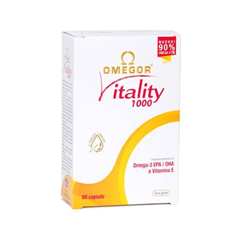Omegor Vitality 1000 – Complément alimentaire avec 90% d'Oméga 3 sous forme de triglycérides - Vitamine E - Pour la santé du coeur, vue et cerveau - Certifié IFOS - Sans arrière-goût - 60 gélules