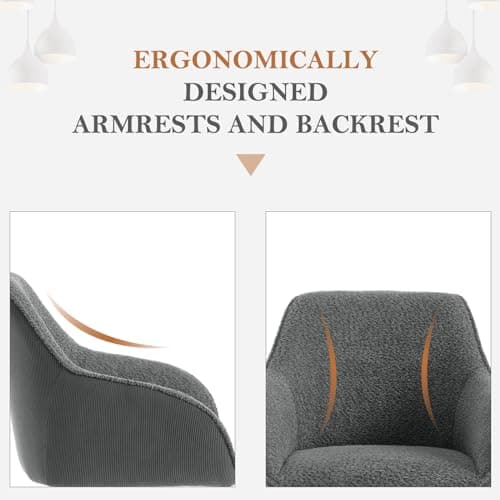 WOLTU Chaise Salle à Manger Pivotante, Lot de 2, Chaise Cuisine, Chaise Scandinave, Ergonomique, avec Dossier et Accoudoirs, Pieds en Métal, Tissu Bouclette, Gris Foncé, EZS11dgr-2