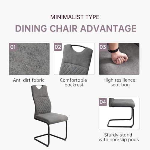 jiexi Lot de 8 chaises de salle à manger modernes avec dossier haut en tissu rembourré et assise en similicuir et pieds chromés Gris