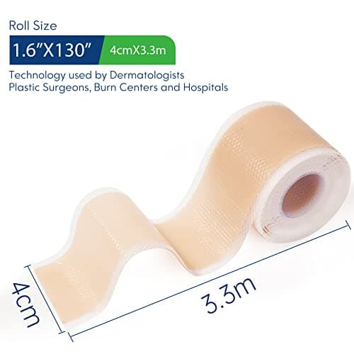 Feuilles de cicatrice en silicone (1,6"x130"-3,3M), bandes de ruban adhésif en silicone de qualité médicale pour incisions chirurgicales, césarienne, chéloïde, acné