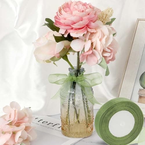 Frogetu Lot de 4 Rouleaux Ruban Organza,20mmx45m Ruban de Satin d'organza, Vert Ruban Cadeau Emballage Transparent pour Décoration de Mariage,ballons de fête et nœuds Fête d'anniversaire