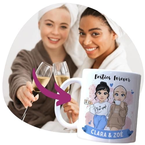 Cupdarling® Tasse Personnalisable Meilleure Amie - 2 Amies - Idee Cadeau Femme Anniversaire Original - Cadeau Pour Une Amie - Mug Personnalisé Amies - 330 mL Céramique