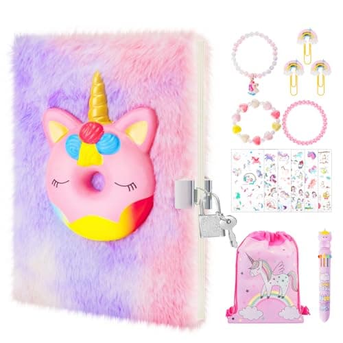 Journal secret pour les filles squishy Licorne carnet avec serrure pour les enfants, carnet Moelleux et papeterie pour les filles verrouillable journal Licorne cadeau pour les filles 6-12 ans (rose)