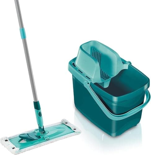 Leifheit Set Combi Clean XL, seau et balai essoreur faciles d'utilisation, balais serpillière avec mécanisme d'essorage intégré, kit de lavage sol vert