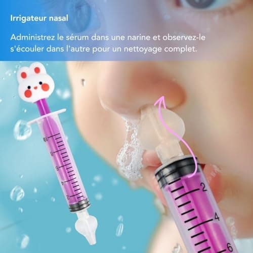Seringue nasale bébé - Mouche Bébé - 2 Seringues et 10 Embouts de Rechange en Silicone Doux. Seringue 10 ml avec des Animaux.