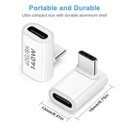Adaptateur USB C 40 Gbit/s (Lot de 2), Adaptateur USB C mâle vers Femelle, connecteur Adaptateur USB C 4.0 de Type C à Angle Droit de 90 degrés, Compatible avec iPhone 15, Samsung, MacBook