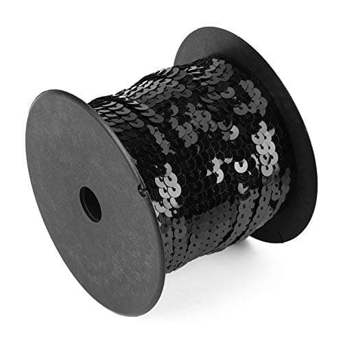 Oumefar 100 Yards 6mm ruban couture ruban paillette sequins Paillettes Ligne Paillettes Plates Bande Vêtement Garniture Cordes À Coudre Accessoires(Noir) Craftbead