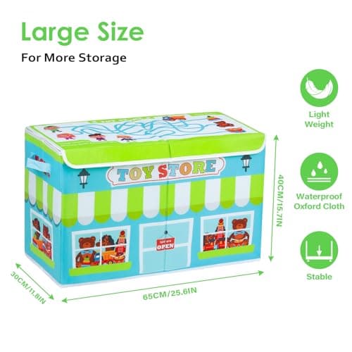 Coffre à Jouet avec Couvercle pour Enfants, Grand Pliable Oxford Boîte de Rangement avec Poignée pour Garçons Filles, Organisateurs Jouets Imperméable Anti-poussière, 65×30×40cm (Magasin de Jouets)