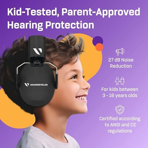 Vanderfields Casque Anti Bruit Enfant - Réglable Pliable et Confortable Casque Protection Auditive 27dB SNR pour Kids, Garcon et Fille Âge 3-16 Years, TDAH, Bruit de l'aéroport, Feux d’Artifice