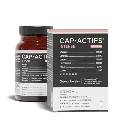ARAGAN Capactifs Intense + Absolu - Complément Alimentaire Renforcement des Cheveux et des Ongles, Croissance, Vitalité - Kératine, Cuivre, Zinc et Vitamines - 120 + 180 gélules - 2 à 3 mois de prise