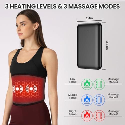 Arlierss Graphène Ceinture Chauffante Lombaire avec Batterie 5000mAh, Coussin Chauffant avec 3 Niveaux de Température et 3 Modes de Massage, Ceinture Lombaire Électrique Avec Arrêt Automatique