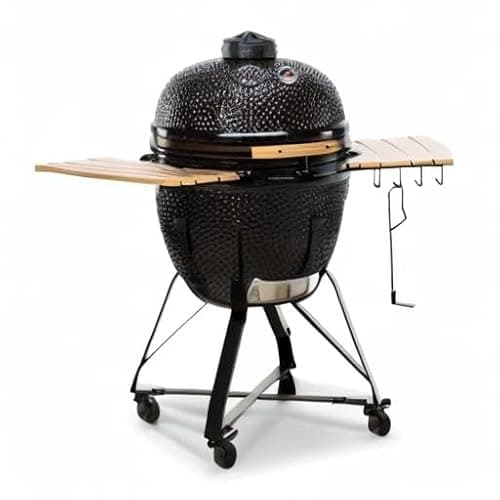 Kamado Bono Grande Barbecue et 6 Accessoires Offerts Gratis - Barbecue Charbon De Bois Taille Portable - BBQ Et Fumoir - Noir Barbecue Japonais Ceramique Ø 59 cm - Barbecue Balcon