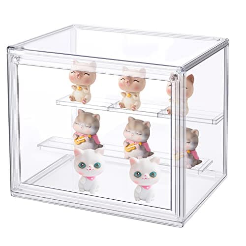 Tigerkinwit Boîte de Présentation en Acrylique 27x18x22 cm Empilable et Amovible Vitrine en Transparent avec Porte Magnétique pour Action Pop Figures Jouets de Collection Objets de Collection
