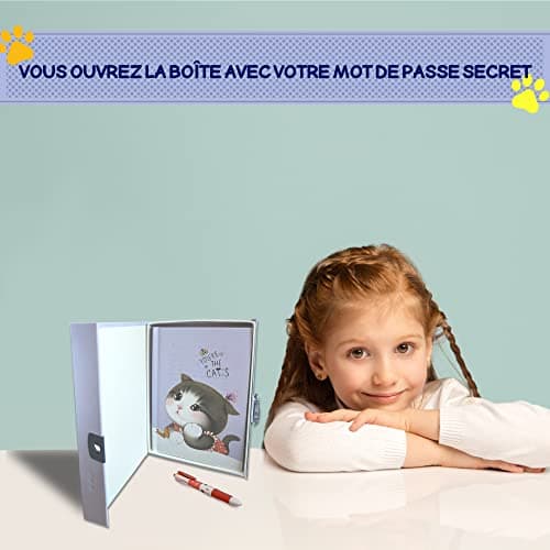 N NUEVAS IDEAS Journal secret fille avec code - Set papeterie fille - Mignon chaton - Papeterie mignonne - Papeterie Kawaii - Journal secret fille - Cadeau fille - Nombreux accessoires (VIOLET)