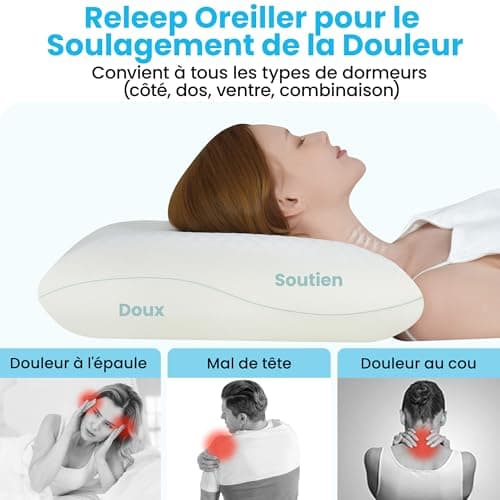 Releep Oreiller Ergonomique Cervical avec Deux Fermeté, Oreiller Orthopédique à Mémoire de Forme, Oreiller Rafraichissant Ferme et Souple, Oreiller Anti Ronflement, Coussin Ergonomique, 70x40x12cm