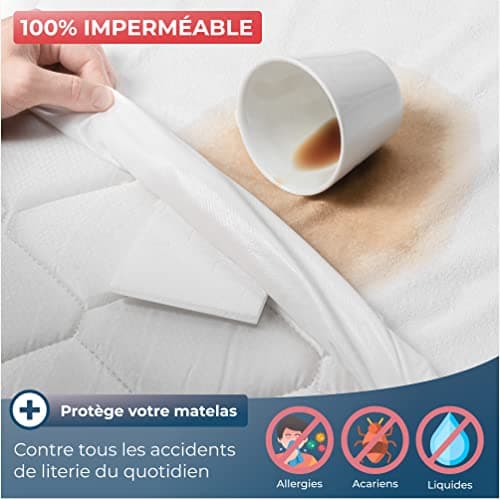 WRAPPYBAG Protège Matelas Imperméable 140 x 200 cm – Alèse en Coton Certifiée Oeko-TEX Bonnet 30cm – Housse de Lit Hypoallergénique (Acarien/Poussière/Transpiration) avec Attache Élastique