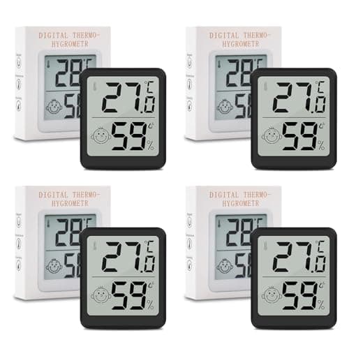 Lot Thermometre Interieur Maison 4 Pièces, LCD Mini Digital Thermomètre avec Hygromètre, Mesure de Précision Murale pour Chambre Bébé, Culture et Cave, Noir