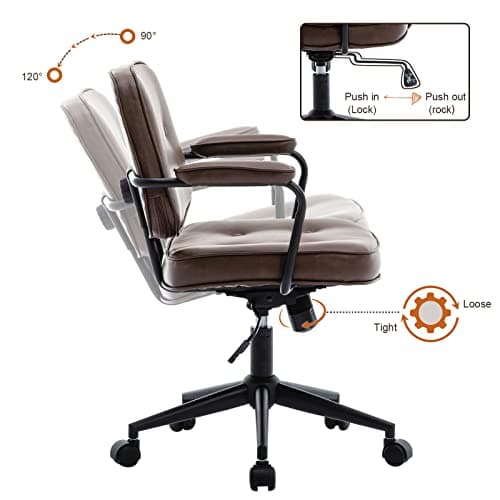 Wahson Chaise de Bureau à roulettes en Cuir PU Fauteuil de Bureau Erconomique Réglable en Hauteur Chaise Bureau Cuir,Marron