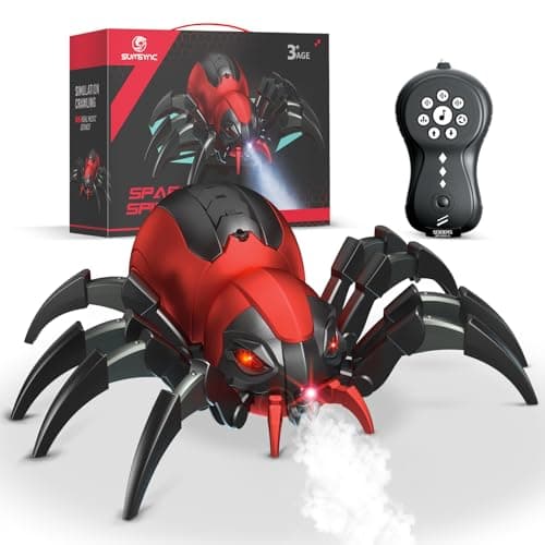 sumsync Télécommande Araignées Jouets pour Enfants - Véritable RC Spider, Effets musicaux, Lumières LED, 3 4 5 6 7 8 9 10 11 12 Ans garçons / Filles, Cadeau d'anniversaire Halloween Rouge