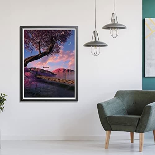 Showker 5D Kit Complet de Broderie Diamant Arbre - Peinture Diamant Paysage Rond Point de Croix - Décoration Murale pour Chambre, DIY Diamond Painting Maison 30x40 cm