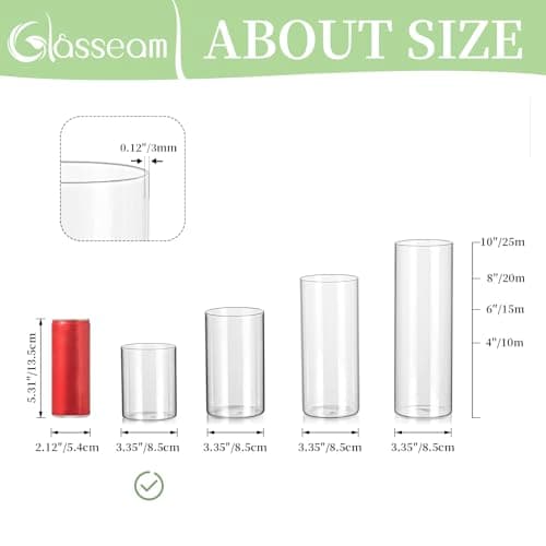 Glasseam Petit Vase en Verre, Vases Cylindriques Transparents pour Fleurs, 10 X 8,5 Cm, Vases à Bourgeons, Lot De 6, Vases à Fleurs Modernes pour La DéCoration, Vases Ouragan DéCoratifs