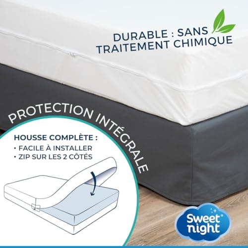 SWEET NIGHT Sweetnight - Housse intégrale Matelas imperméable 90x190 cm | Anti-Punaise de lit et Anti-acariens | Rénove Matelas | Fermeture à glissière | sans Traitement Chimique | EP. jusqu'à 30 cm