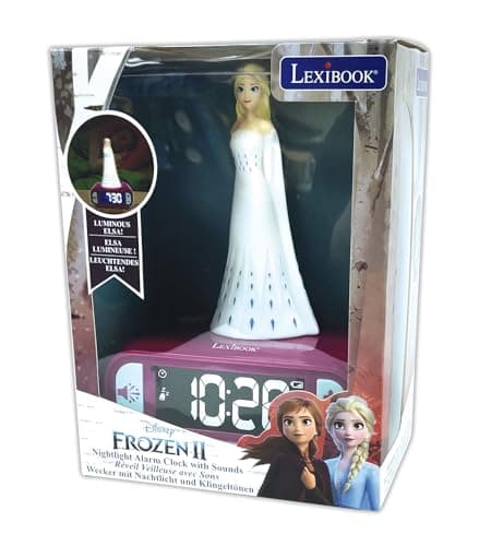 Lexibook- Veilleuse Reine des Neiges 2, Elsa Lumineuse, Effets sonores Disney Frozen, Réveil pour Enfant, Snooze, Couleur Bleue, RL800FZ, Bleu