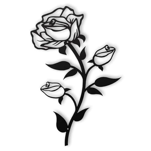 Mocrop Fleur murale en métal noir - 38 cm - Décoration murale en forme de roses - Convient pour le bureau, l'intérieur et l'extérieur - 38 x 23 cm (1 pièce)