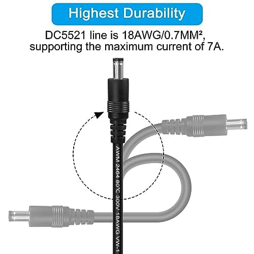 HATMINI 3 Piece 18AWG DC Power Pigtail Cable 3.3ft DC5521 Male Cylinder Plug Power Cable Male Connector for CCTV Surveillance Camera LED Light Bar (Mâle)