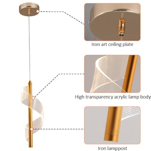 Vinilky Suspension en Cristal Acrylique, Dimmable LED Suspension Réglable en Hauteur Moderne Suspension Plafonnier pour Îlot de Cuisine, Salle à Manger, Salon, Chambre (Or)