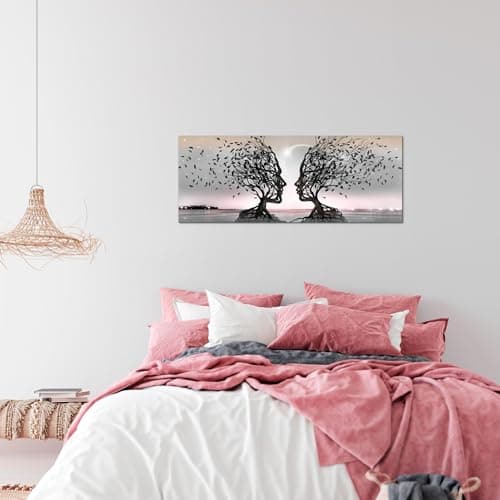 Runa Art Tableau Decoration Murale - Couple d'Amoureux - Moderne Toile non Tissée - Salon Salle - Abstrait Arbre Gris Rose - 044812b