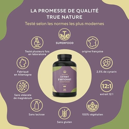 Extrait d'Artichaut Français - 2.400mg par dose avec 2,5% Cynarine - 360 Gélules, Vegan - Confort Digestif, Bien-Être du Foie & Détox - Sans: Additifs, Lactose & Gluten - TRUE NATURE