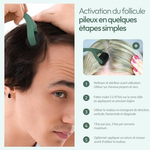 ULTI Paris Dermaroller cheveux Rouleau pour la pousse | derma roller 540 aiguilles en titane de 0,25 mm丨Stimuler la croissance de la barbe et la pousse des cheveux | Roller cheveux Rouleau cheveux