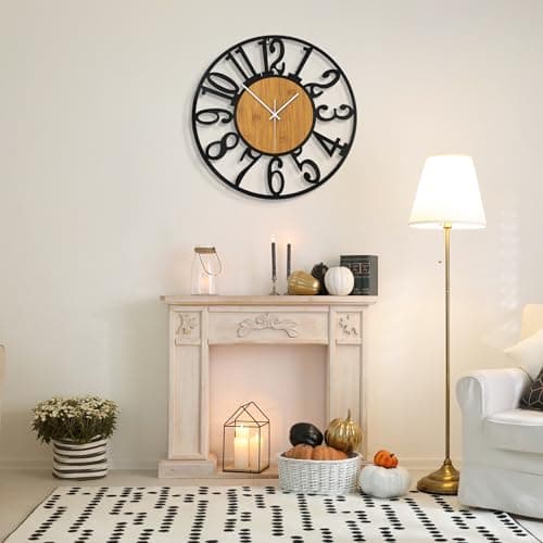 Mee 2ou Horloge Murale Design Moderne et Vintage, 80cm/ 32 Pouces Silencieuse sans Tic-Tac, Grande Horloge Murale Géante XXL, Disponible en 34cm, 40cm, 50 cm, 60 cm, 80 cm pour le Salon Cuisine Bureau