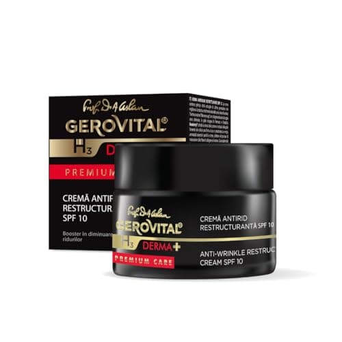 Crème Visage Anti-Rides Restructurante SPF 10, Réduit les Rides, Restaure l'Elasticité et la Fermeté de la Peau, 50 ml, Gerovital H3 Derma+ Premium Care