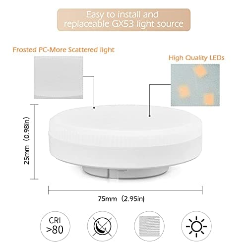 KYOTECH Spot en Saillie led IP44 Ø95x55mm Plafonnier Luminaire Apparent, incluse 6W Remplaçable GX53 Ampoule 3000K Blanc Chaud 550LM Plafonnier Spot LED Downlight pour Salle de Chambre Salon Cuisine
