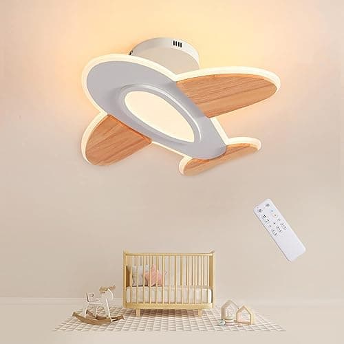 FANLG Plafonnier LED enfant, 40W 50cm Plafonnier avion créatif dimmable 3000K-6000K Lampe plafond de chambre à coucher Garçon plafonnier led moderne avec télécommande, chambre enfant,chambre bébé