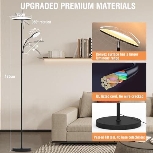 LED Lampadaire, 44W 4500LM Super Lumineux Lampadaire sur Pied Salon, Dimmable 2700K-6500K Lecture Lampadaires avec Télécommande et Contrôle Tactile, Lampadaire Haut pour Salon Chambre Bureau